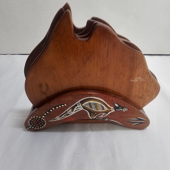 Australian Hand Painted Wooden Coasters with Kangaroos in Shape of Australia/Sig - Picture 9 of 10